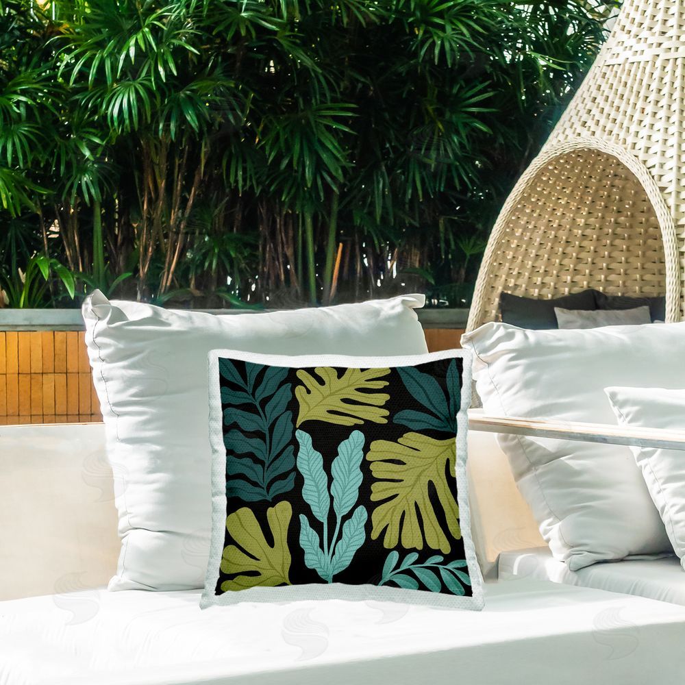 Cheryl Warrick Leaf Sprigs Collage Outdoor Quick-Dry Polyester Printed Throw Pillow in Back Yard