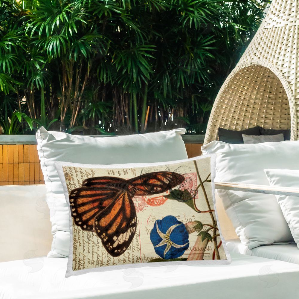 Deborah Revell Vintage Postcard & Fauna Outdoor Quick-Dry Polyester Printed Throw Pillow in Back Yard