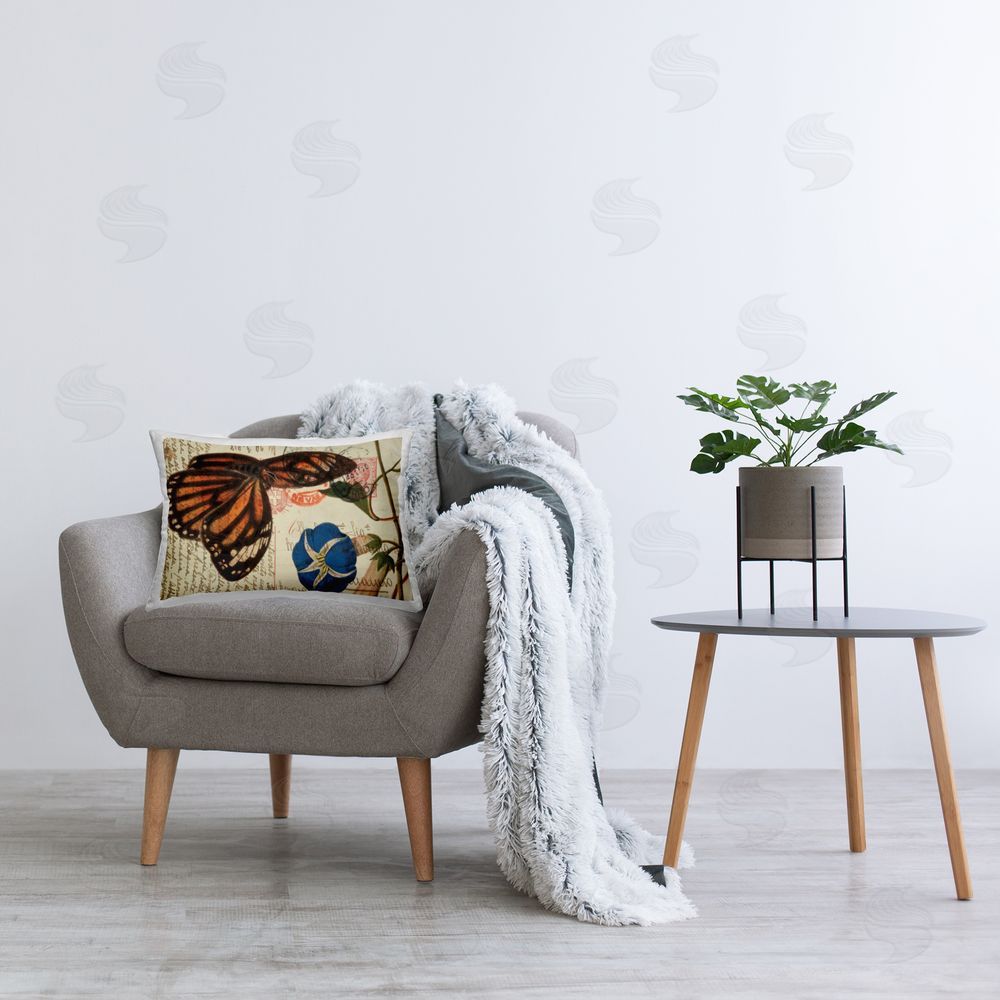 Deborah Revell Vintage Postcard & Fauna Printed Plush Polyester Throw Pillow On Chair