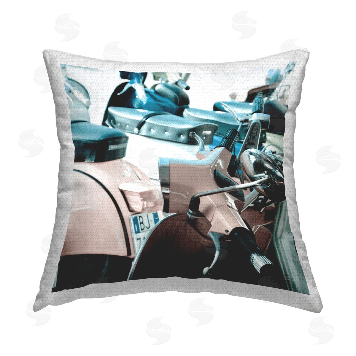 Deborah Revell Retro Italian Scooter Outdoor Quick-Dry Polyester Printed Throw Pillow