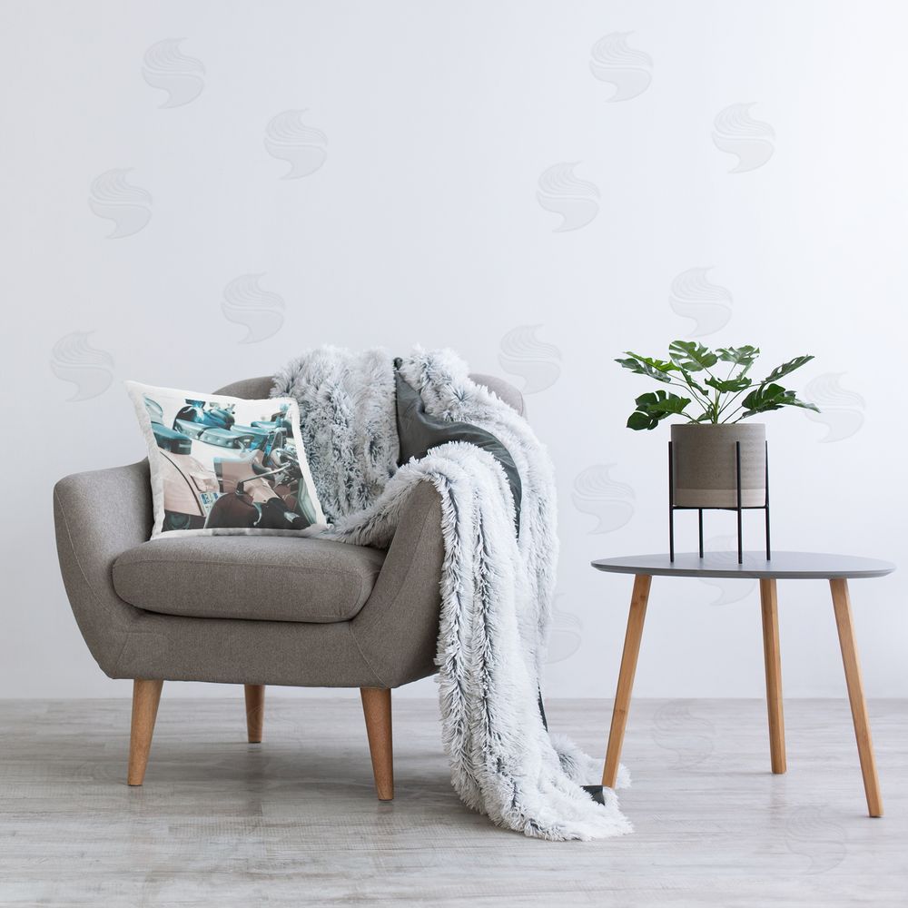 Deborah Revell Retro Italian Scooter Printed Plush Polyester Throw Pillow On Chair