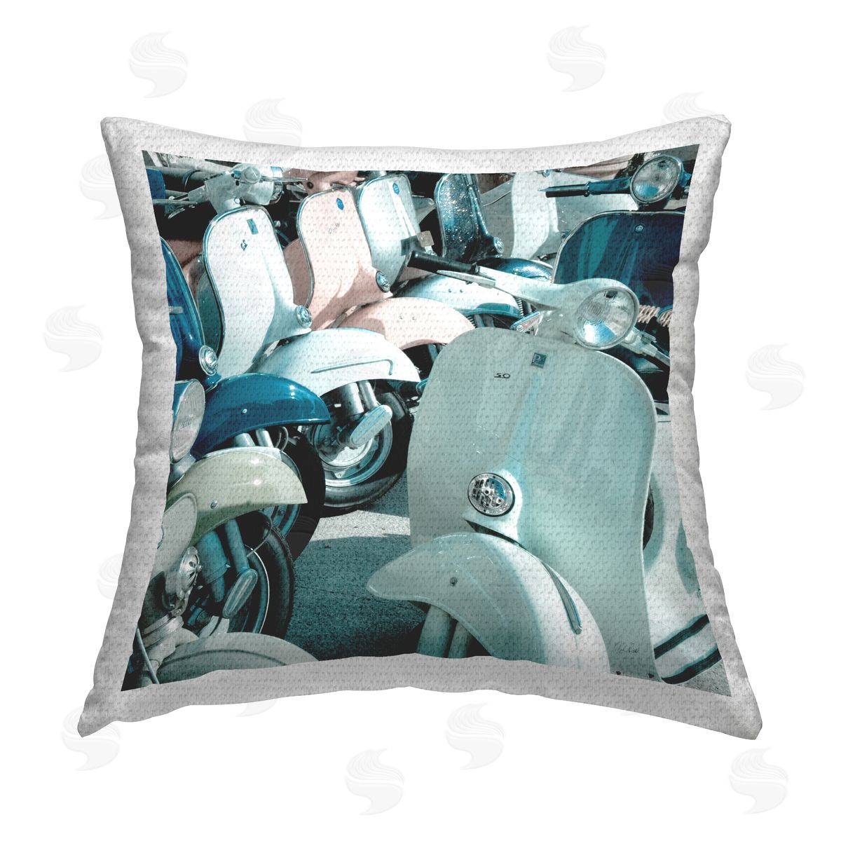 Deborah Revell Lined Up Italian Scooters Outdoor Quick-Dry Polyester Printed Throw Pillow