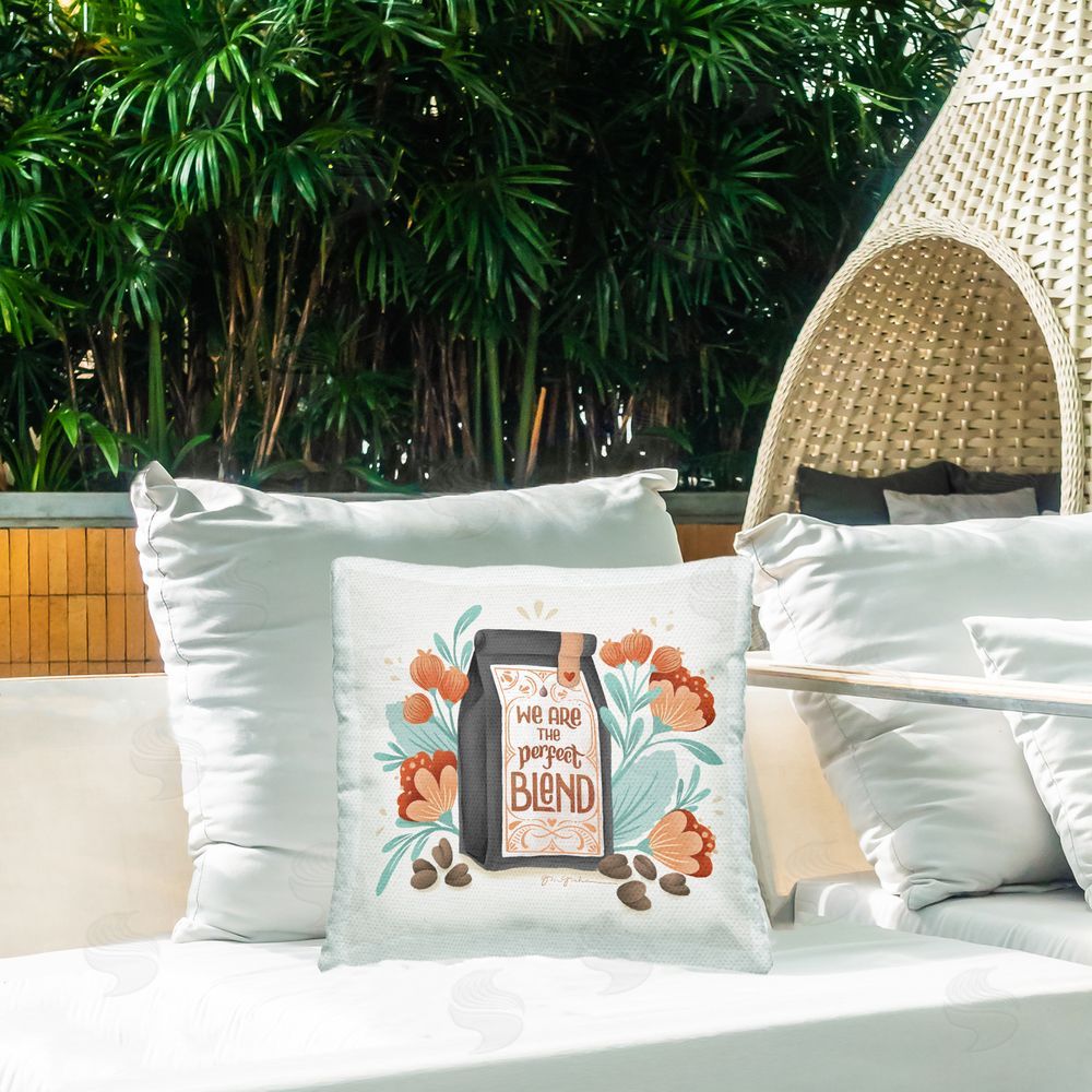 Gia Graham Perfect Blend Coffee Outdoor Quick-Dry Polyester Printed Throw Pillow in Back Yard