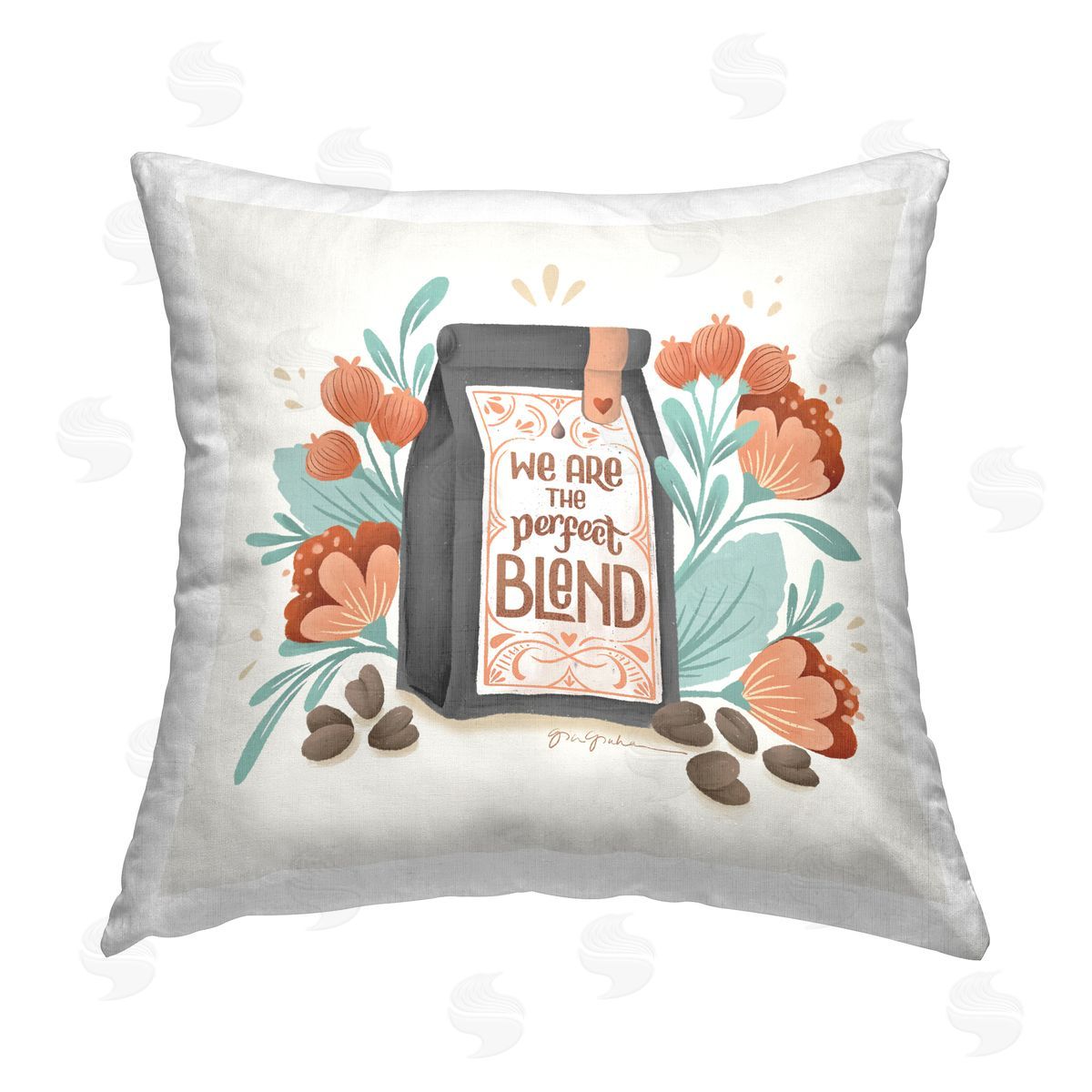 Gia Graham Perfect Blend Coffee Printed Plush Polyester Throw Pillow