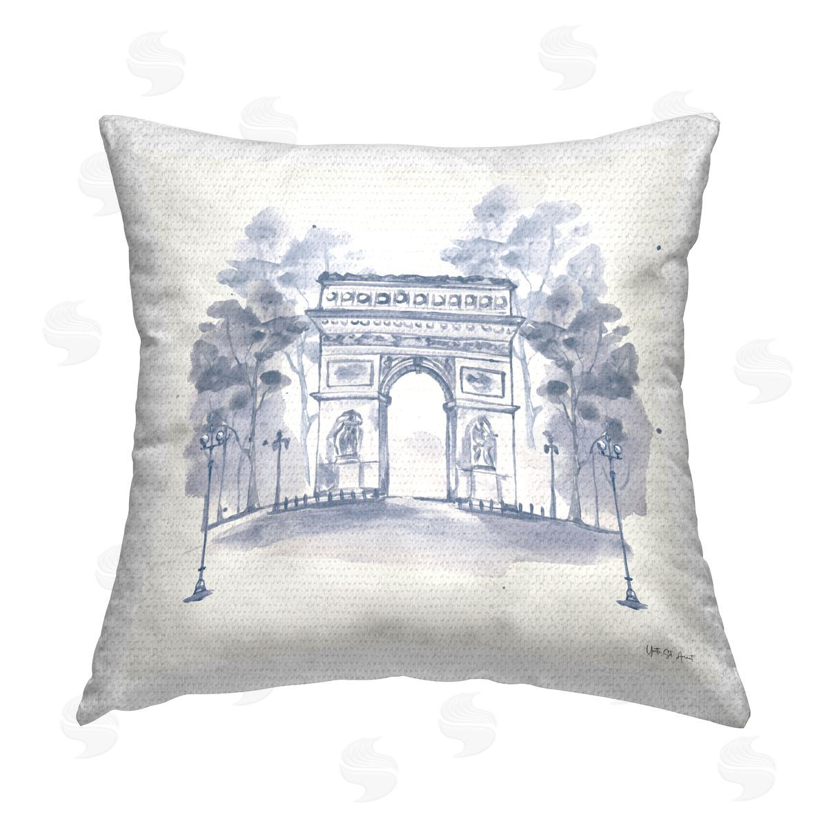 Yvette St. Amant Arc de Triomphe Sketch Outdoor Quick-Dry Polyester Printed Throw Pillow