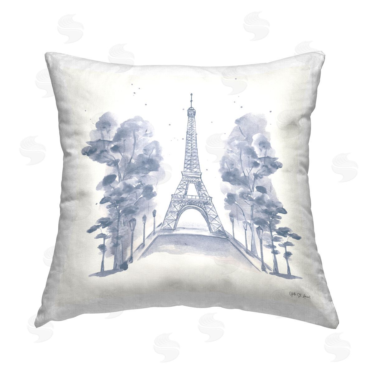 Yvette St. Amant Eiffel Tower Watercolor Printed Plush Polyester Throw Pillow