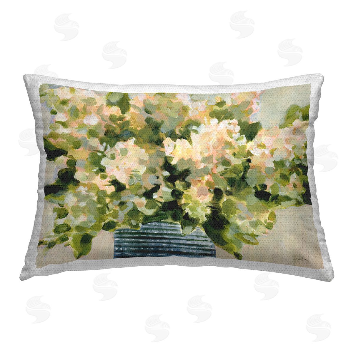 Katrina Pete Dotted Hydrangeas Vase Outdoor Quick-Dry Polyester Printed Throw Pillow