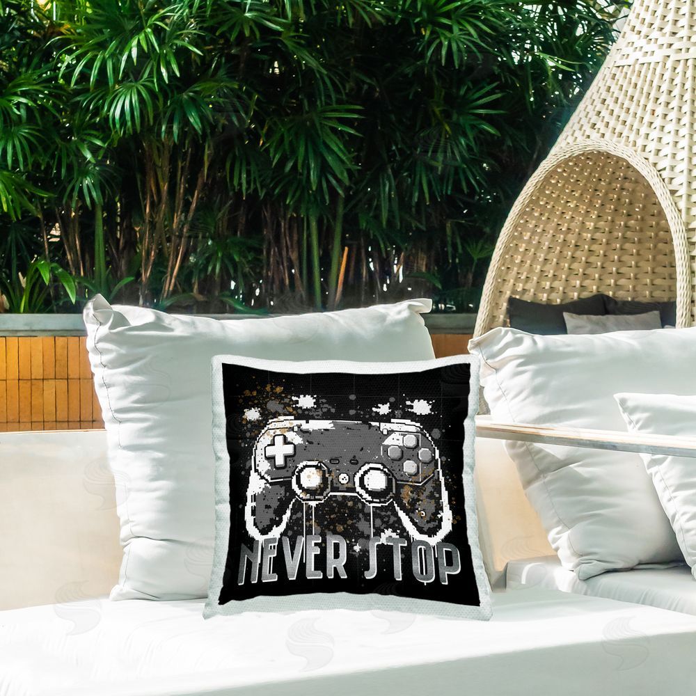 Kim Allen Never Stop Pixel Controller Outdoor Quick-Dry Polyester Printed Throw Pillow in Back Yard