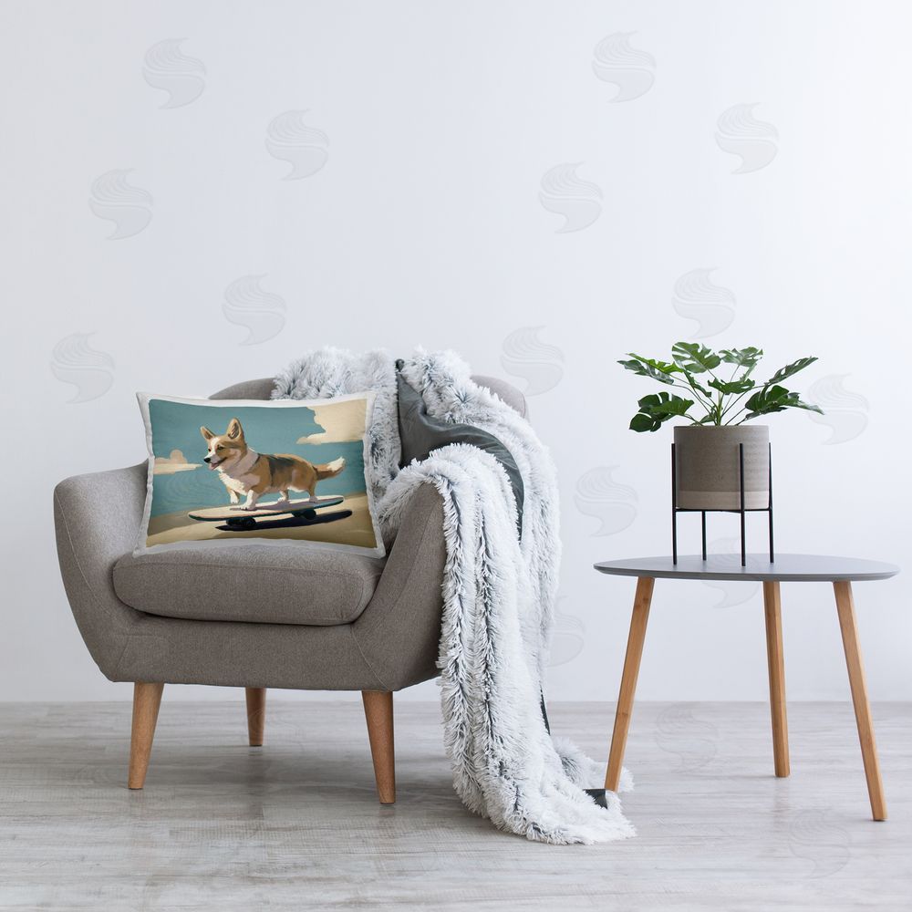 Svetlana Aleynikova Skateboarding Corgi Dog Printed Plush Polyester Throw Pillow On Chair