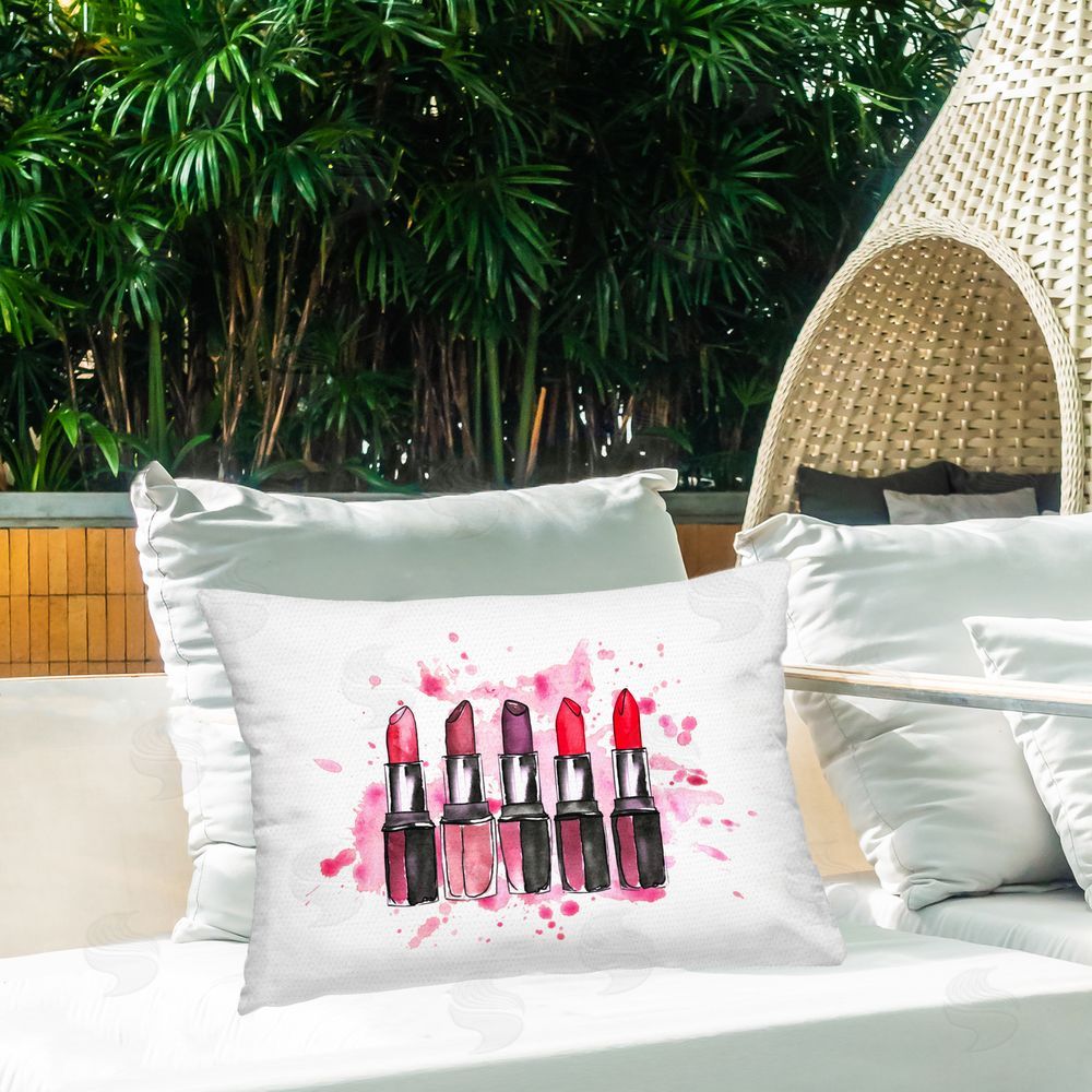 Svetlana Aleynikova Modern Splatter Lipstick Outdoor Quick-Dry Polyester Printed Throw Pillow in Back Yard
