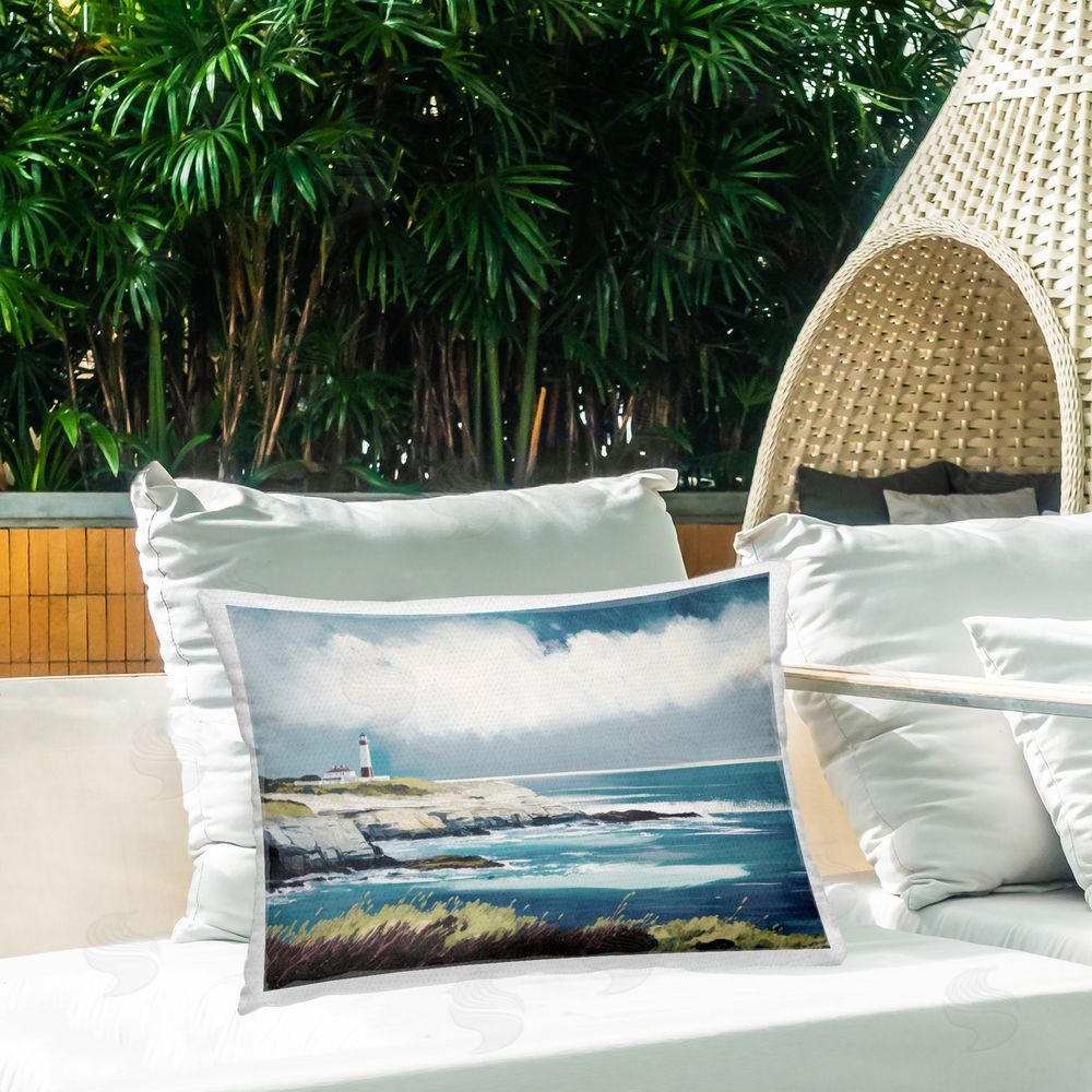Svetlana Aleynikova Windswept Lighhouse Grasses Outdoor Quick-Dry Polyester Printed Throw Pillow in Back Yard