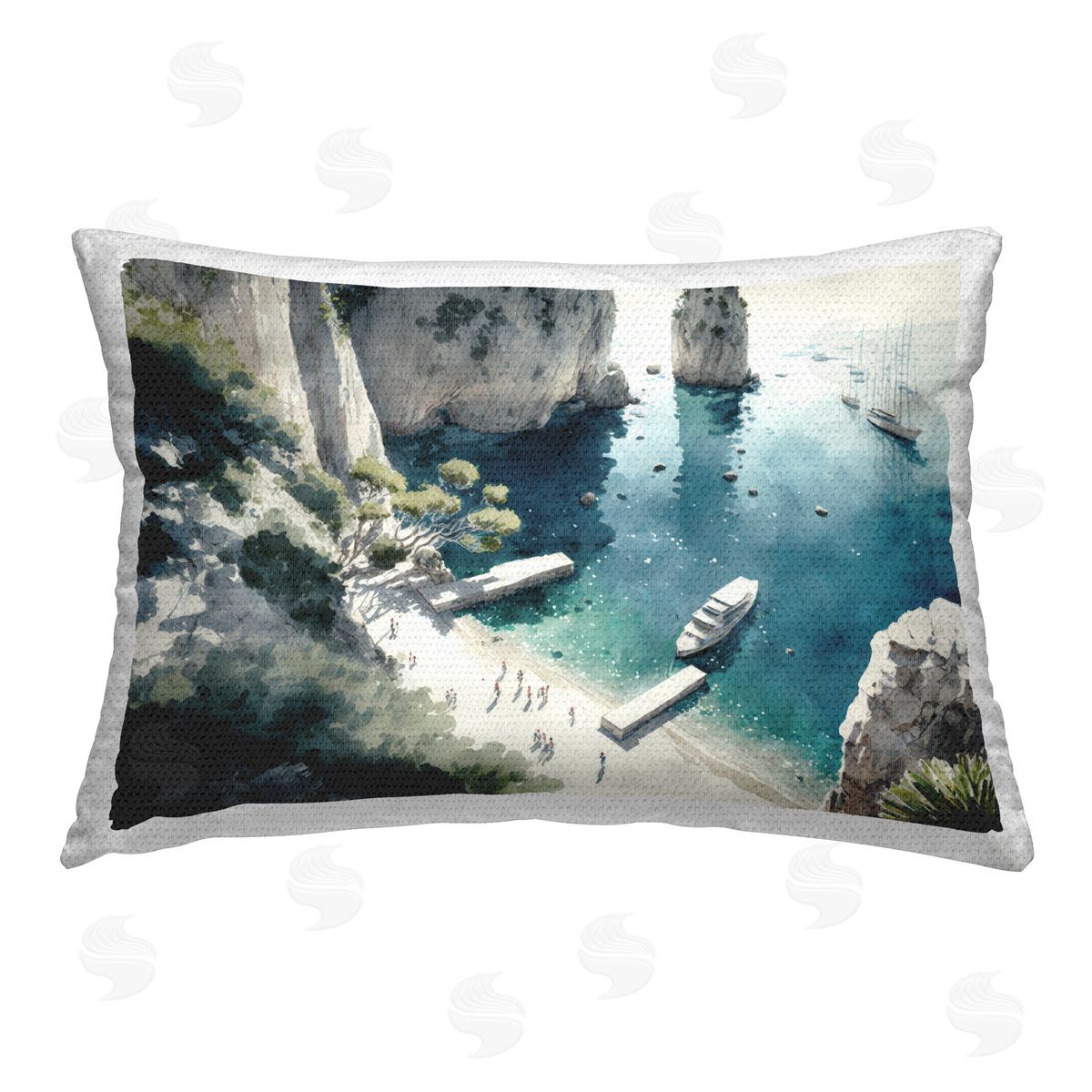 Svetlana Aleynikova Boats on Rocky Shore Outdoor Quick-Dry Polyester Printed Throw Pillow