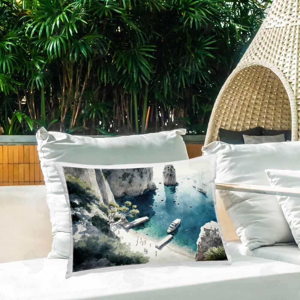 Svetlana Aleynikova Boats on Rocky Shore Outdoor Quick-Dry Polyester Printed Throw Pillow in Back Yard