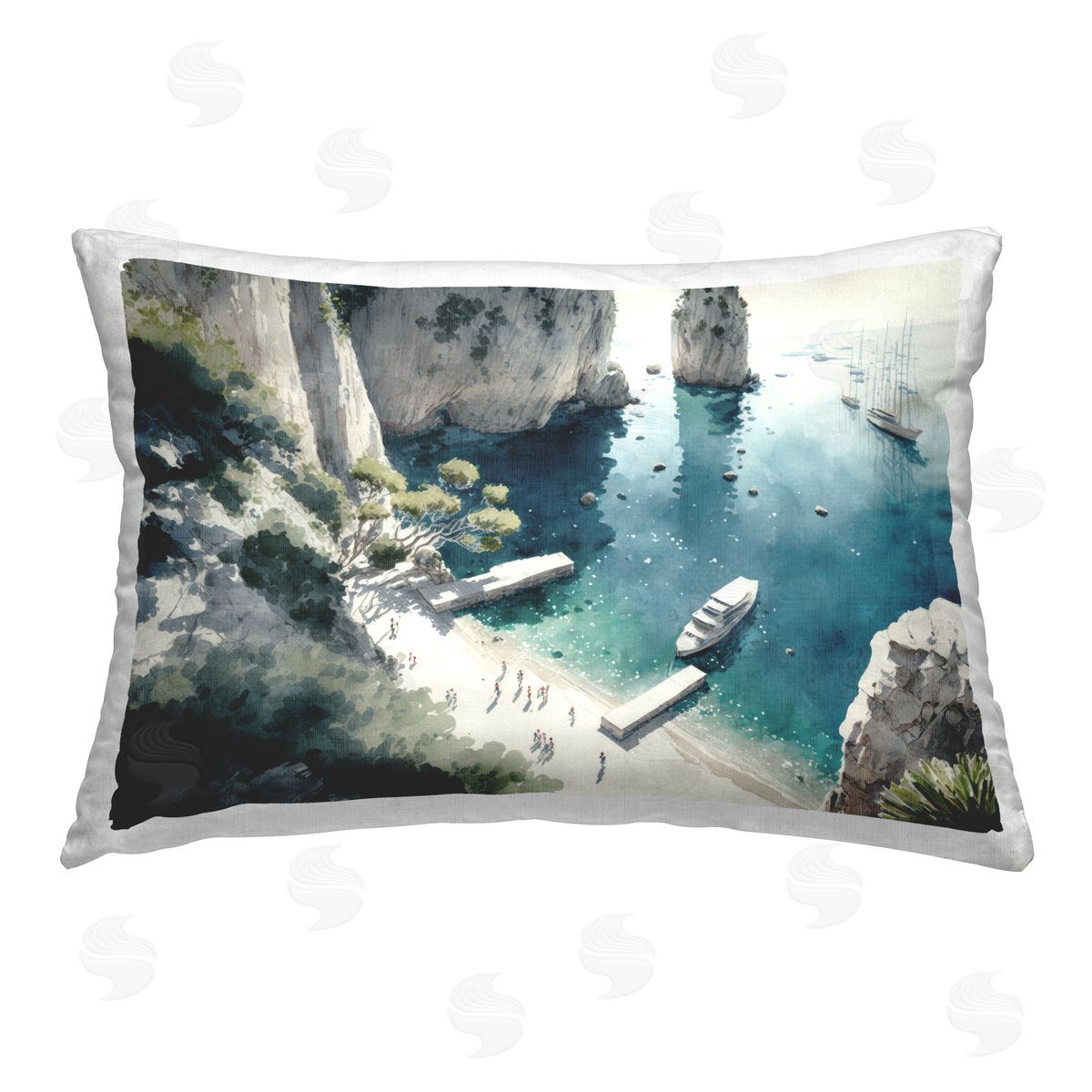 Svetlana Aleynikova Boats on Rocky Shore Printed Plush Polyester Throw Pillow