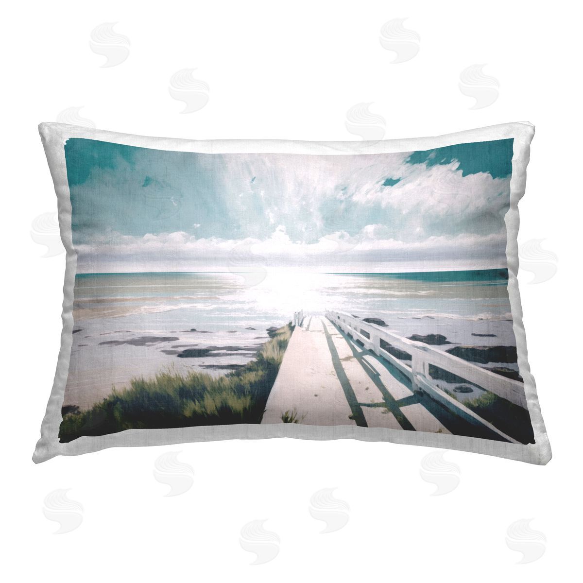 Svetlana Aleynikova White Bridge to Shore Printed Plush Polyester Throw Pillow