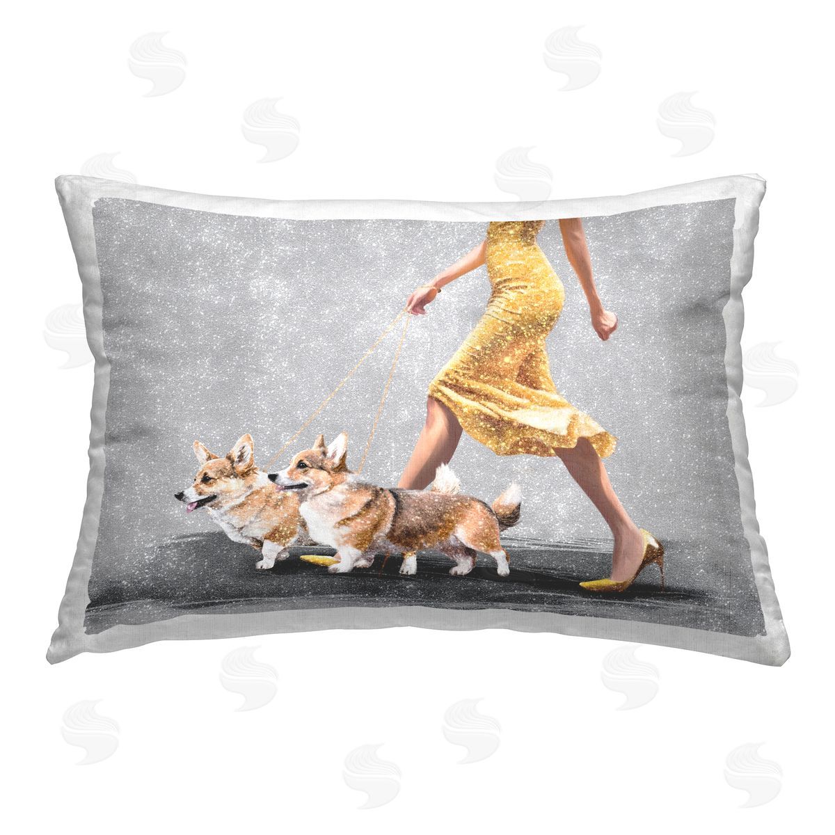 Svetlana Aleynikova Chic Woman with Corgis Printed Plush Polyester Throw Pillow