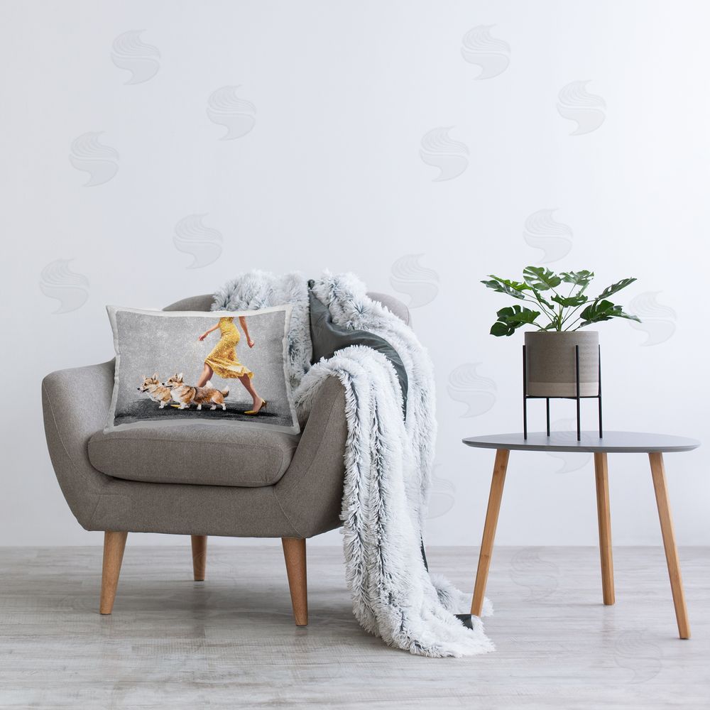 Svetlana Aleynikova Chic Woman with Corgis Printed Plush Polyester Throw Pillow On Chair
