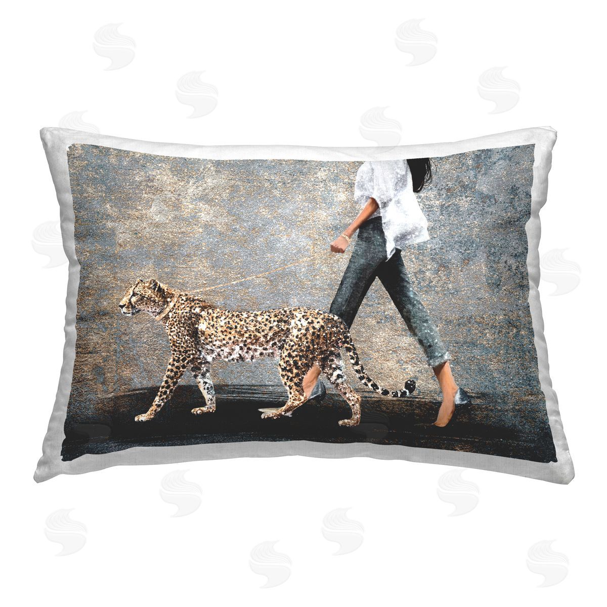 Svetlana Aleynikova Trendy Woman with Leopard Printed Plush Polyester Throw Pillow