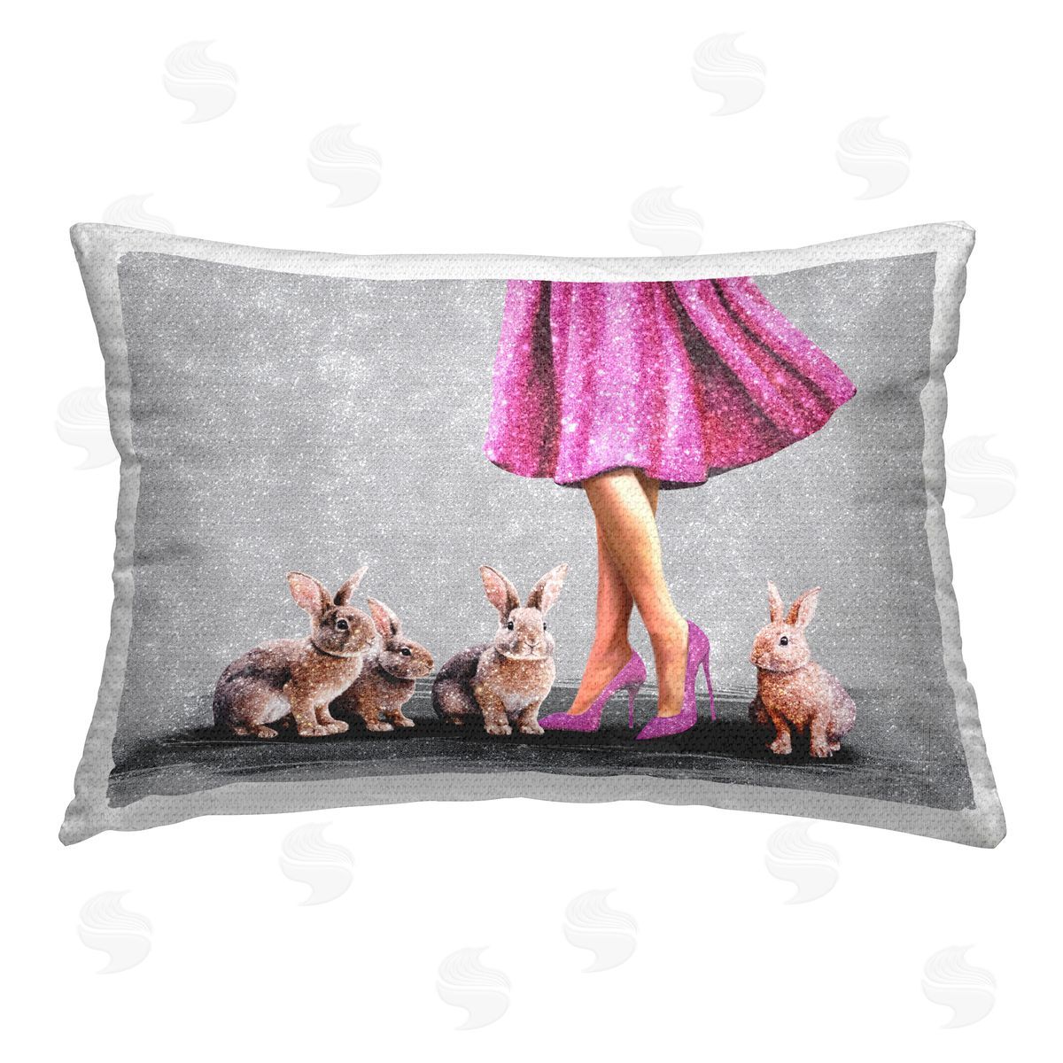 Svetlana Aleynikova Chic Woman with Rabbits Outdoor Quick-Dry Polyester Printed Throw Pillow