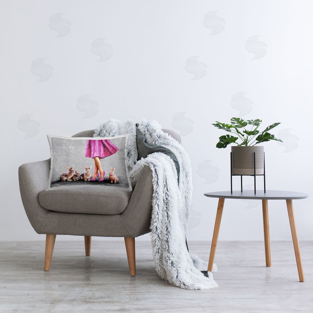 Svetlana Aleynikova Chic Woman with Rabbits Printed Plush Polyester Throw Pillow On Chair