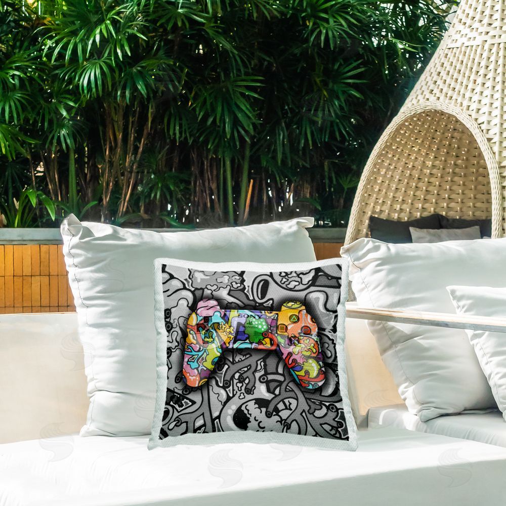 Svetlana Aleynikova Urban Patterned Controller Outdoor Quick-Dry Polyester Printed Throw Pillow in Back Yard