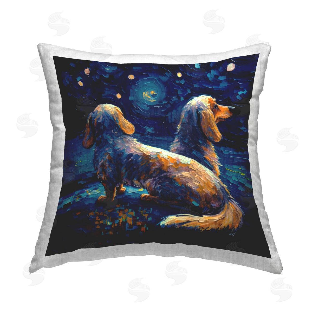 Svetlana Aleynikova Van Gogh Style Dogs Printed Plush Polyester Throw Pillow
