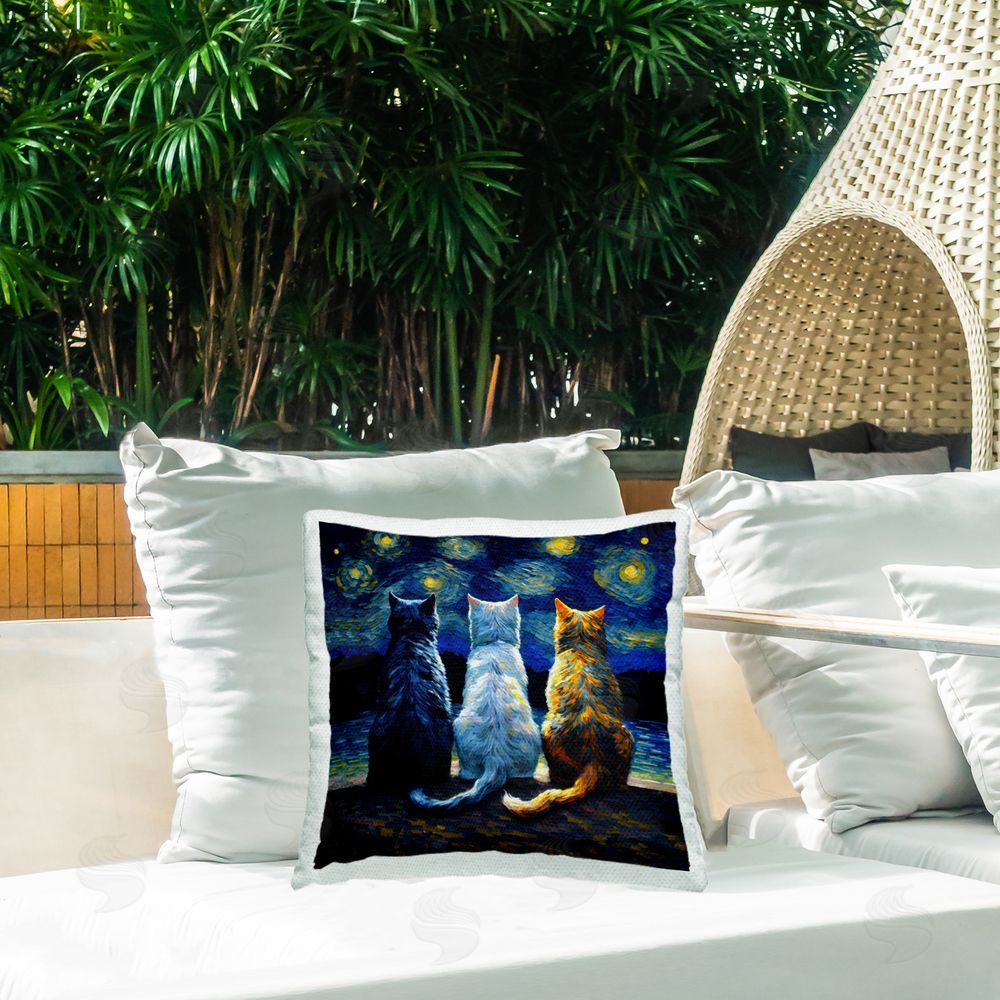 Svetlana Aleynikova Van Gogh Style Cats Outdoor Quick-Dry Polyester Printed Throw Pillow in Back Yard