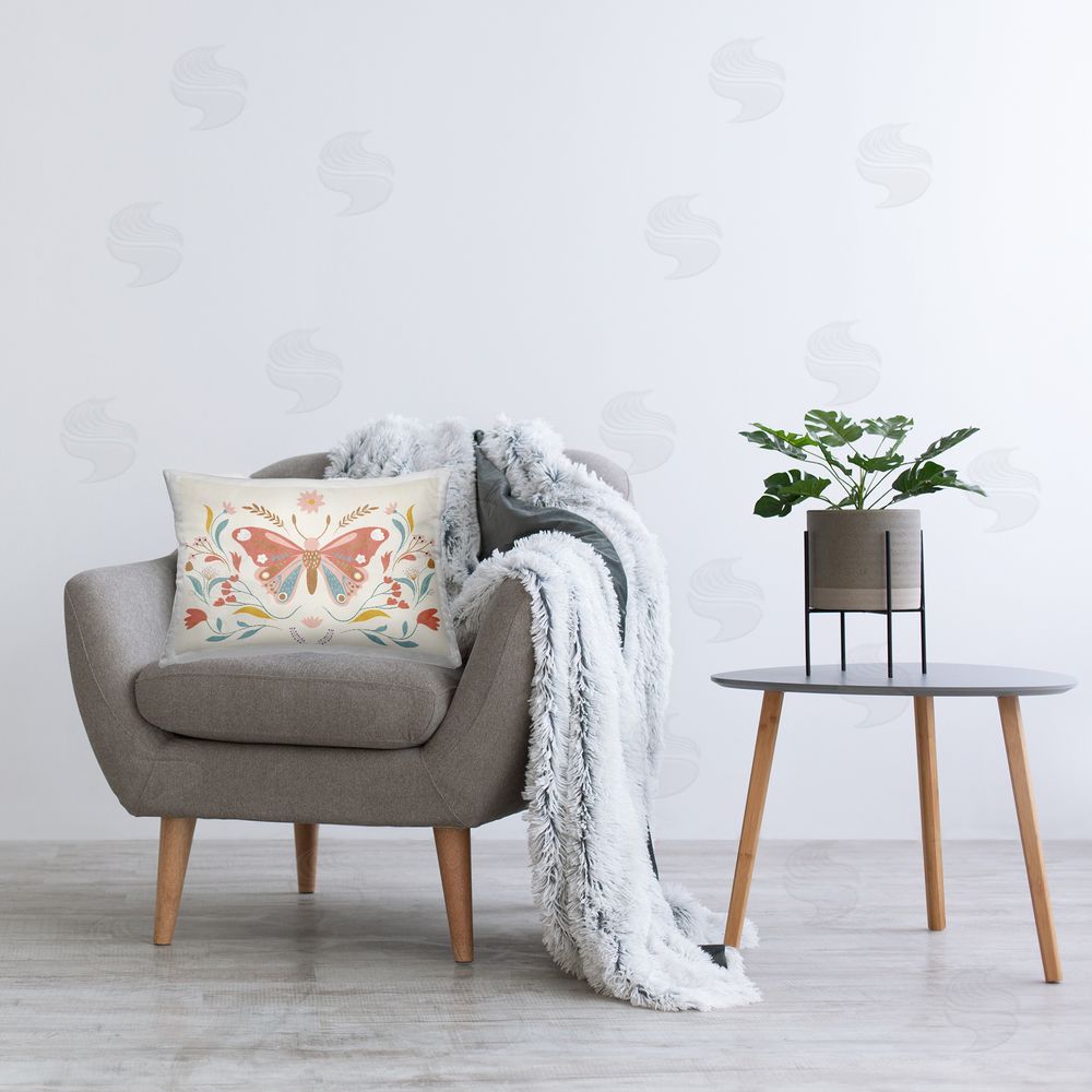 Kim Allen Boho Folk Butterfly Printed Plush Polyester Throw Pillow On Chair