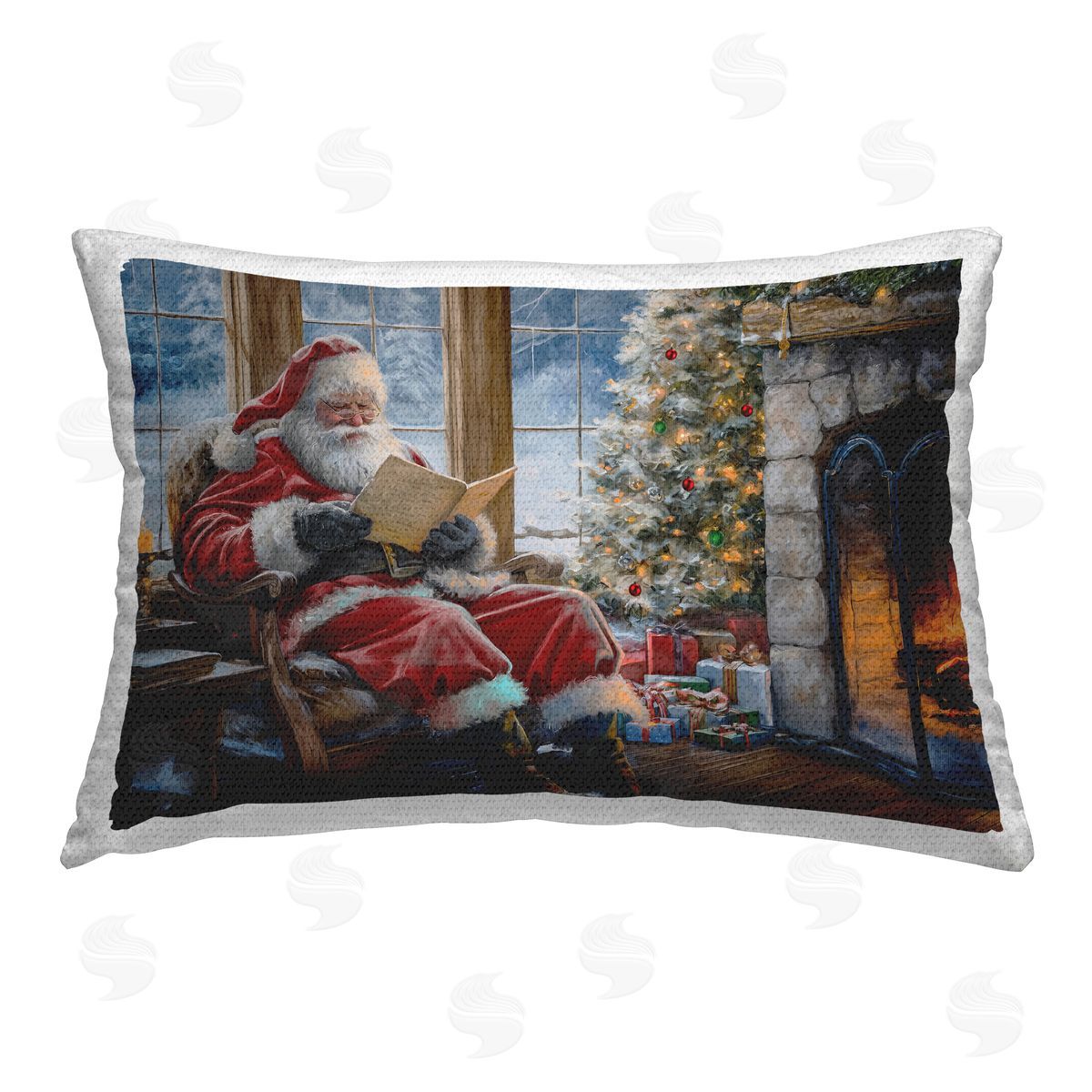 Imagine It Images Santa Reading by Fire Outdoor Quick-Dry Polyester Printed Throw Pillow