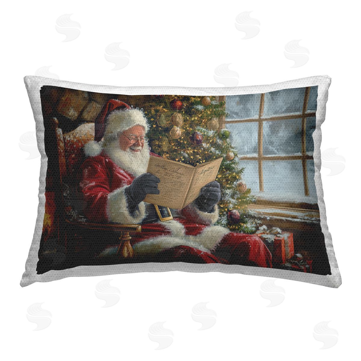 Imagine It Images Cheerful Santa Reading Outdoor Quick-Dry Polyester Printed Throw Pillow