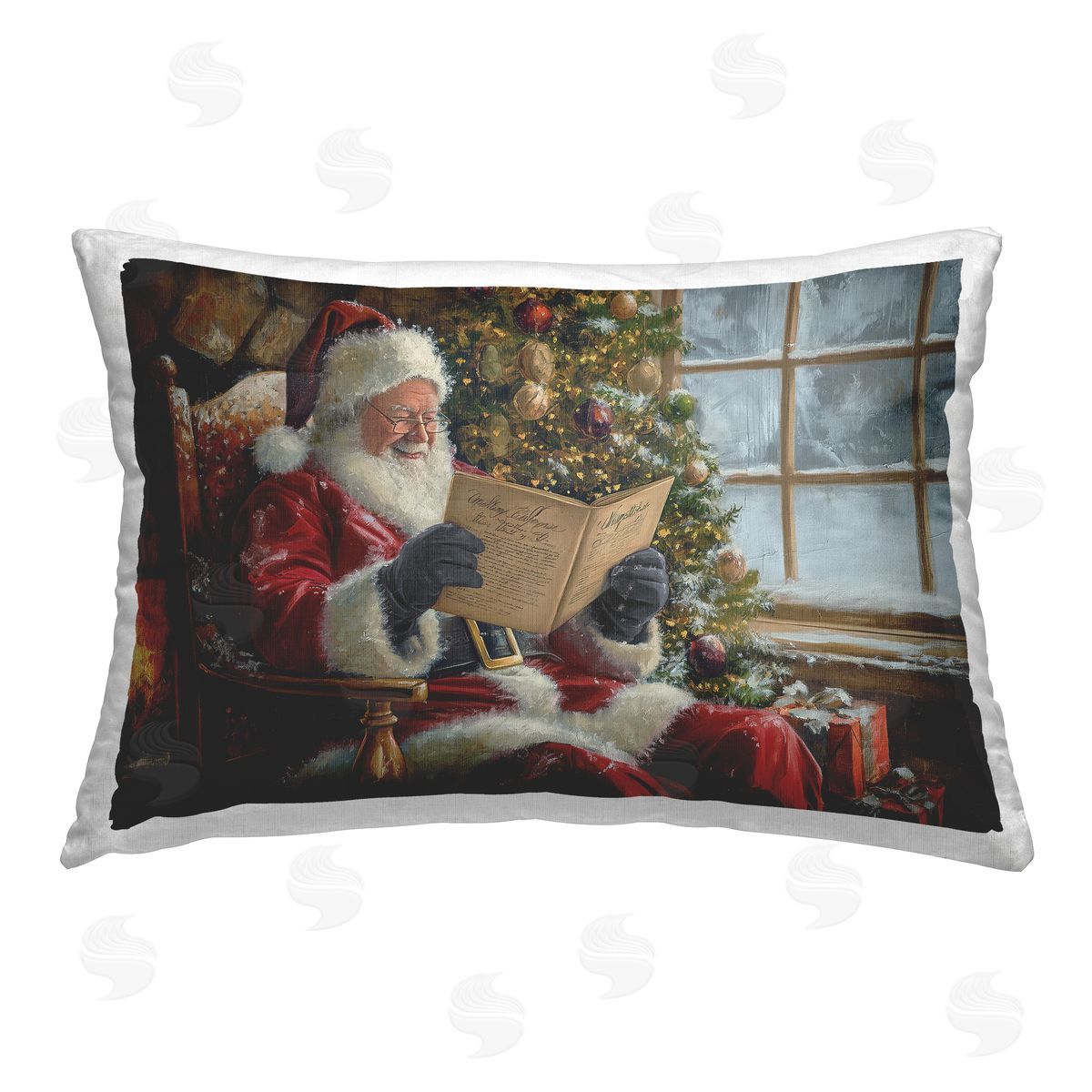 Imagine It Images Cheerful Santa Reading Printed Plush Polyester Throw Pillow