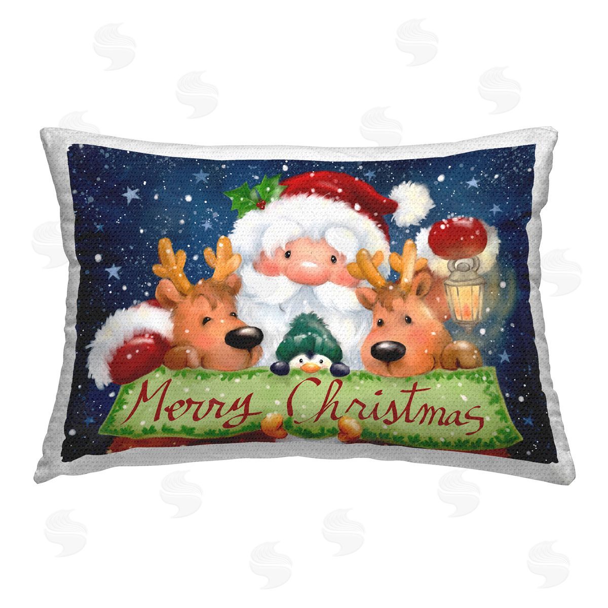 Jean Francois Santa with Lantern Christmas Outdoor Quick-Dry Polyester Printed Throw Pillow