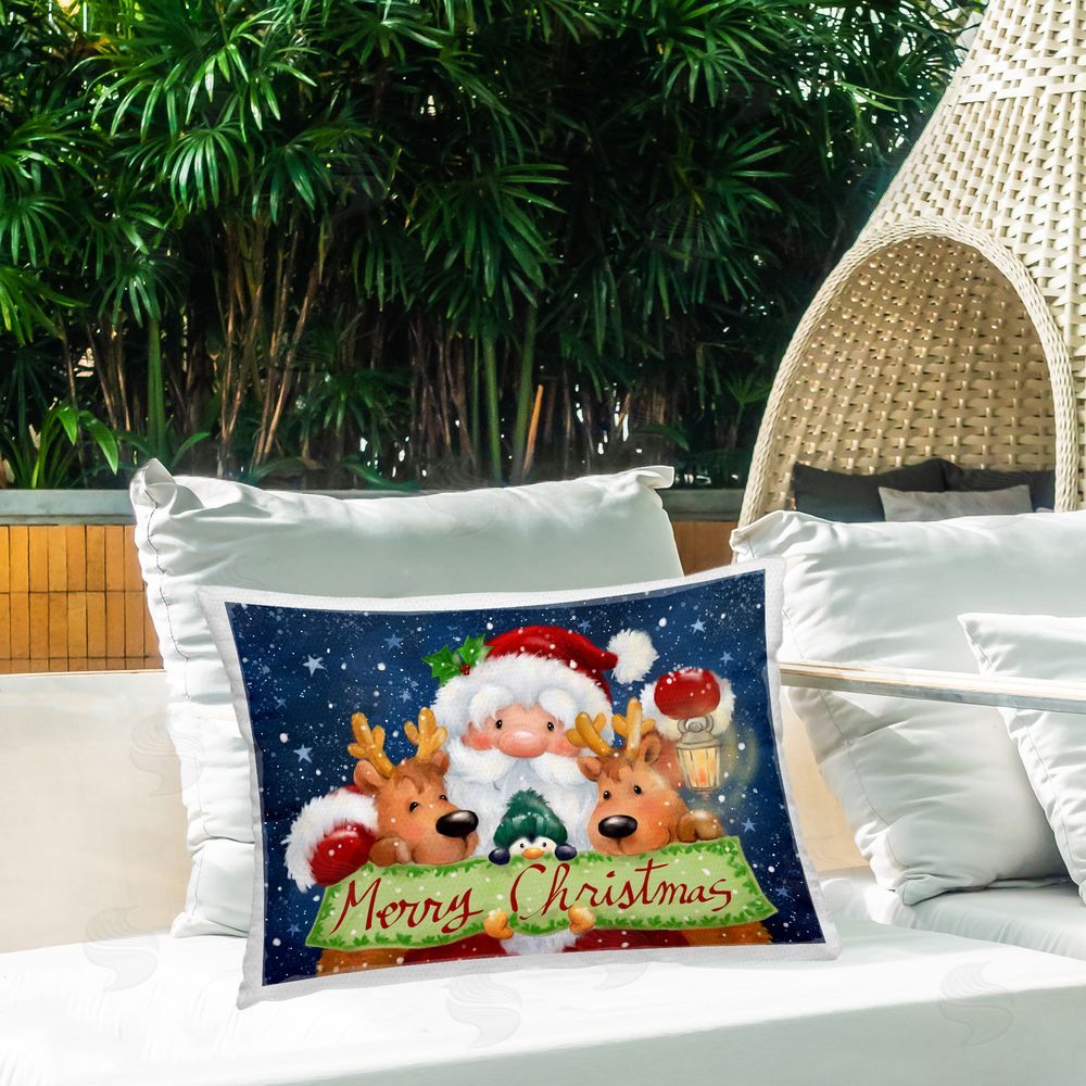 Jean Francois Santa with Lantern Christmas Outdoor Quick-Dry Polyester Printed Throw Pillow in Back Yard