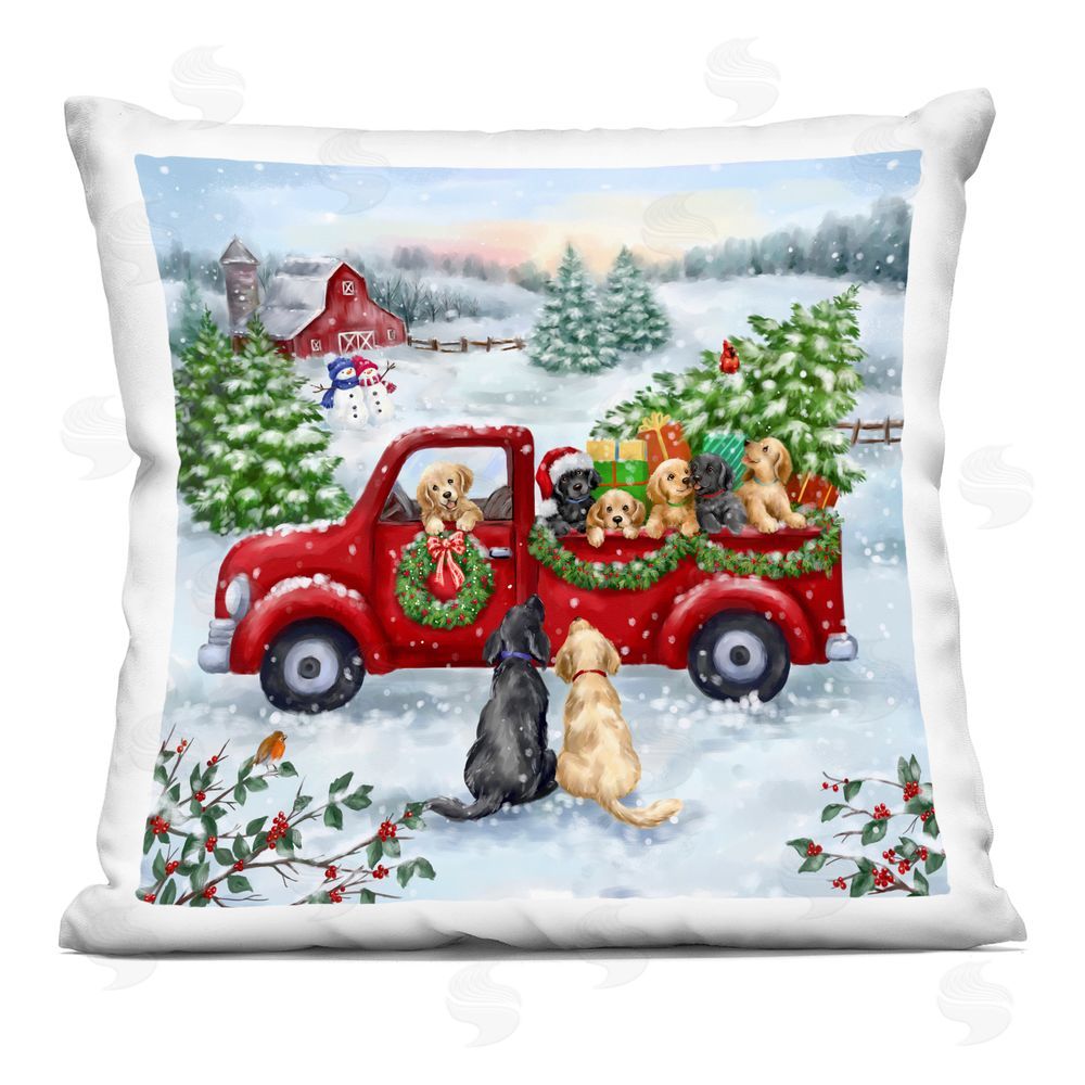 Jean Francois Holiday Truck & Tree Printed Plush Polyester Throw Pillow