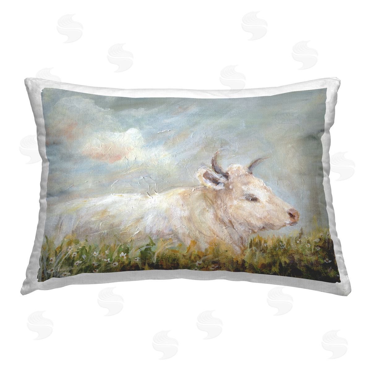 Amanda Hilburn Subtle Cattle Sun Bathing Printed Plush Polyester Throw Pillow