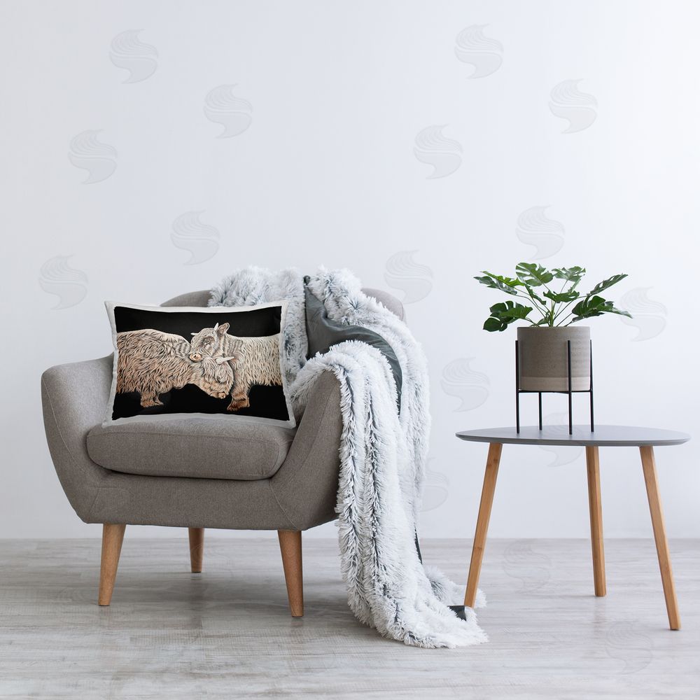 Ashley Justice Hugging Cattle on Black Printed Plush Polyester Throw Pillow On Chair