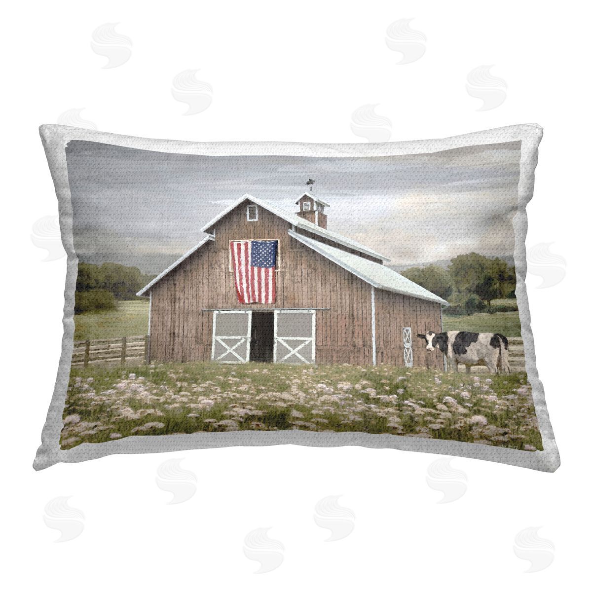 Amber Sterling Patriotic Barn & Cow Outdoor Quick-Dry Polyester Printed Throw Pillow