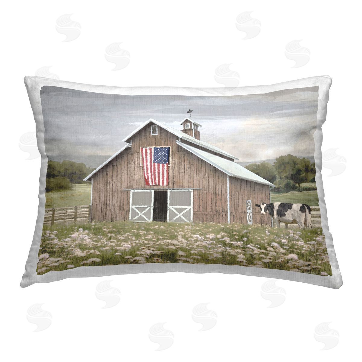 Amber Sterling Patriotic Barn & Cow Printed Plush Polyester Throw Pillow