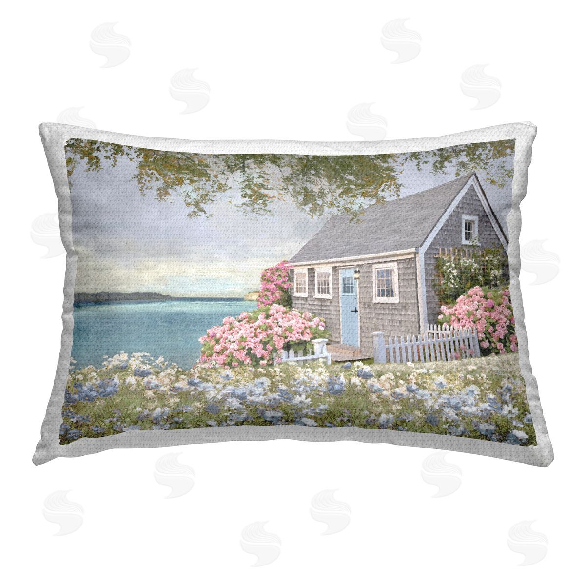 Amber Sterling Cottage with Rose Garden Outdoor Quick-Dry Polyester Printed Throw Pillow