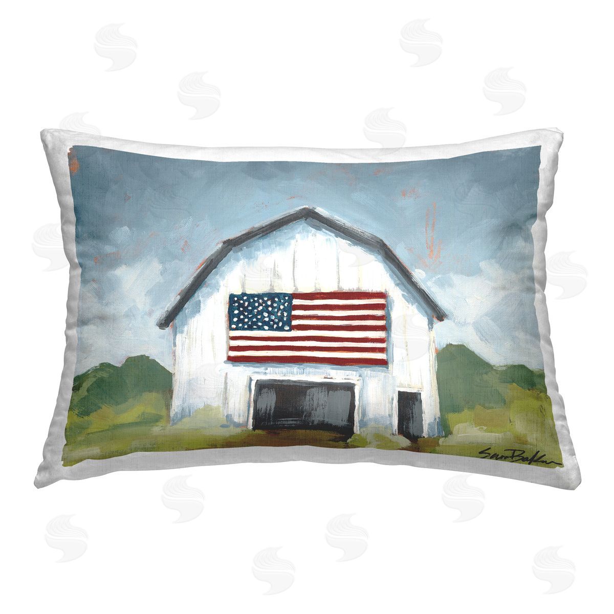 Patriotic Country Barn Decorative Printed Pillow, Home Decor by Sara Baker