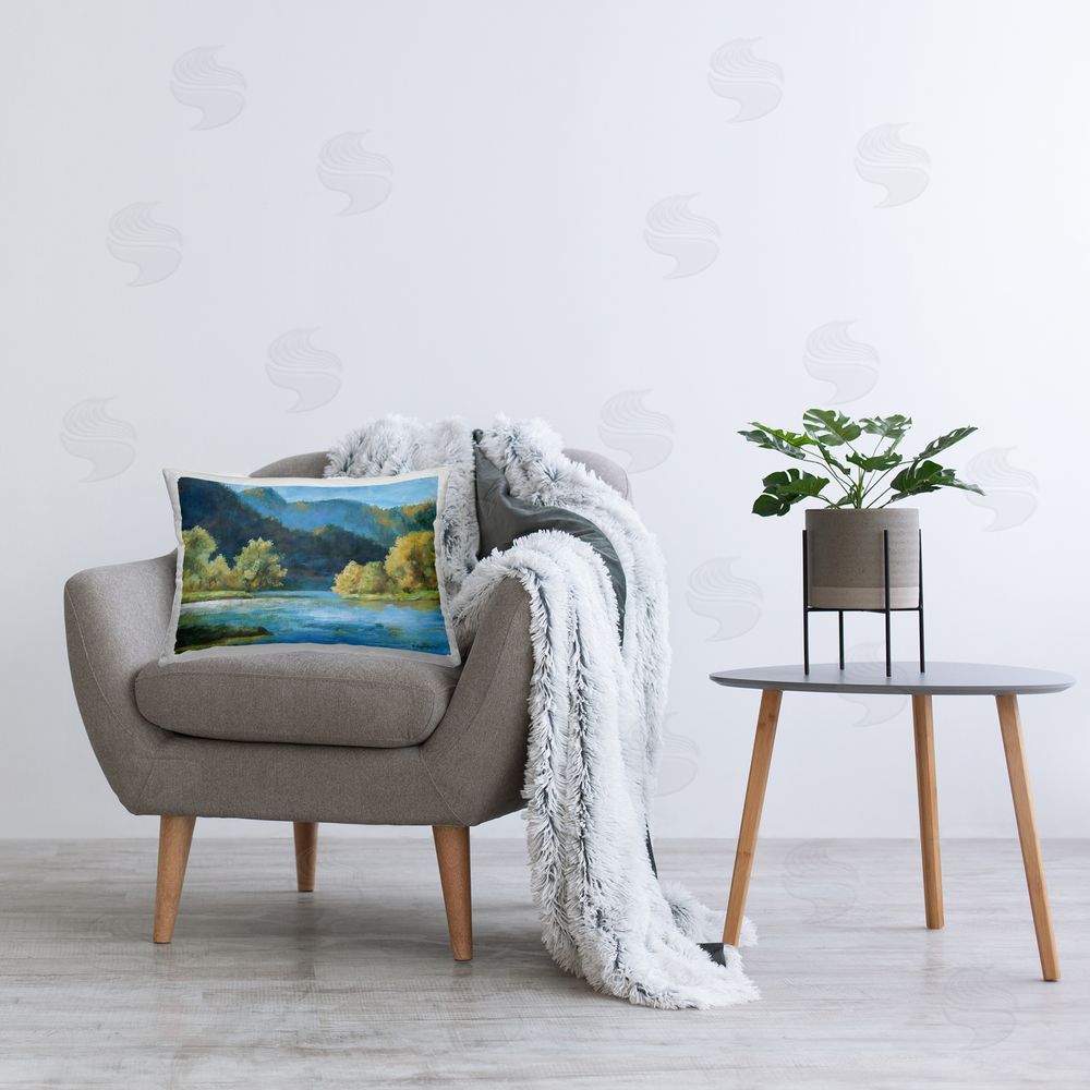Pam Britton Blue Hued Mountains Printed Plush Polyester Throw Pillow On Chair