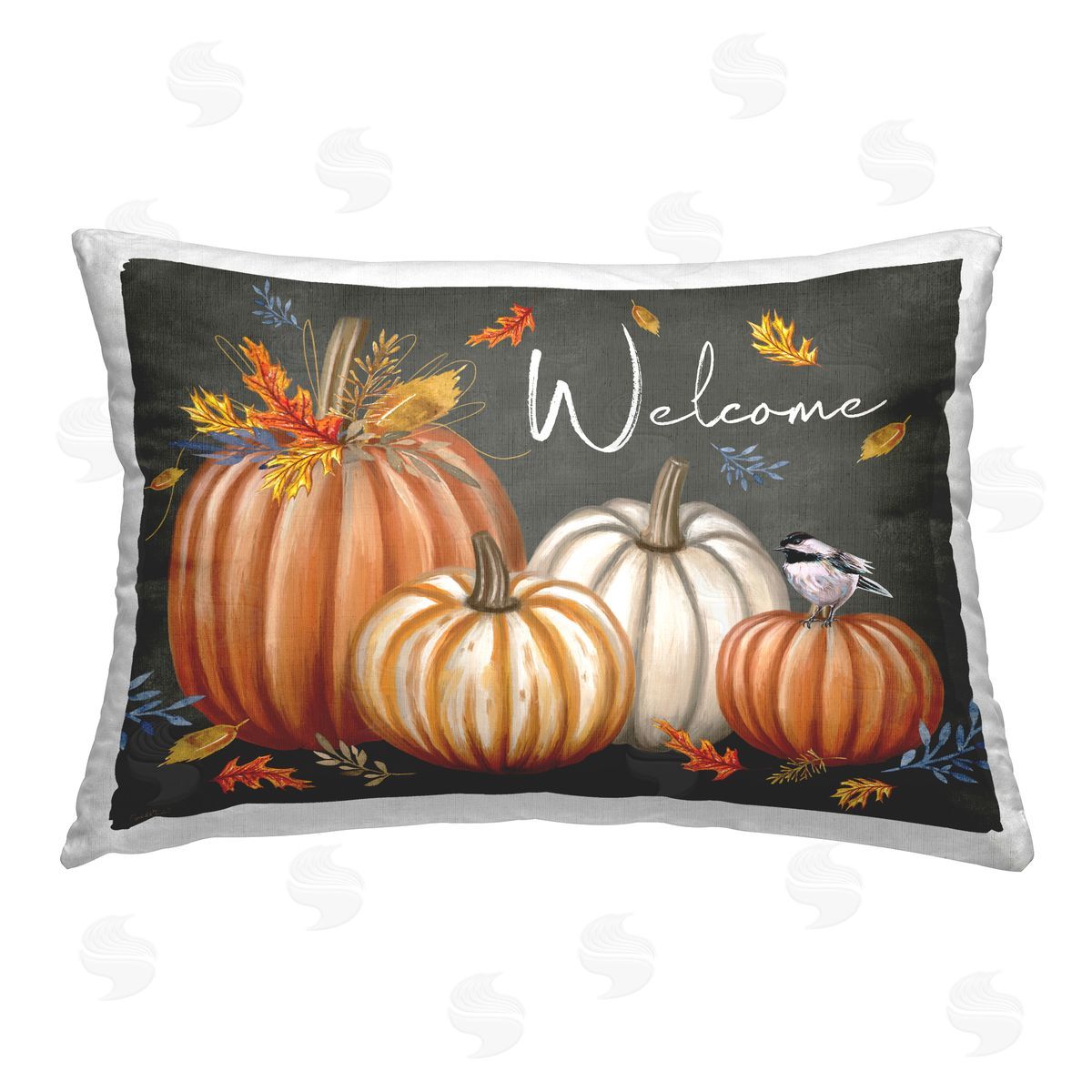 Elizabeth Tyndall Welcome with Autumnal Pumpkins Printed Plush Polyester Throw Pillow