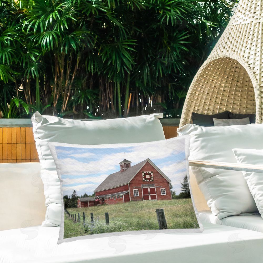 Lori Deiter Rustic Barn Fence Posts Outdoor Quick-Dry Polyester Printed Throw Pillow in Back Yard