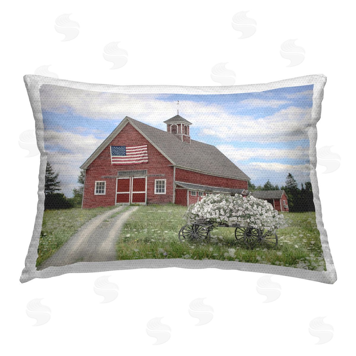 Lori Deiter Barn with Floral Wagon Outdoor Quick-Dry Polyester Printed Throw Pillow