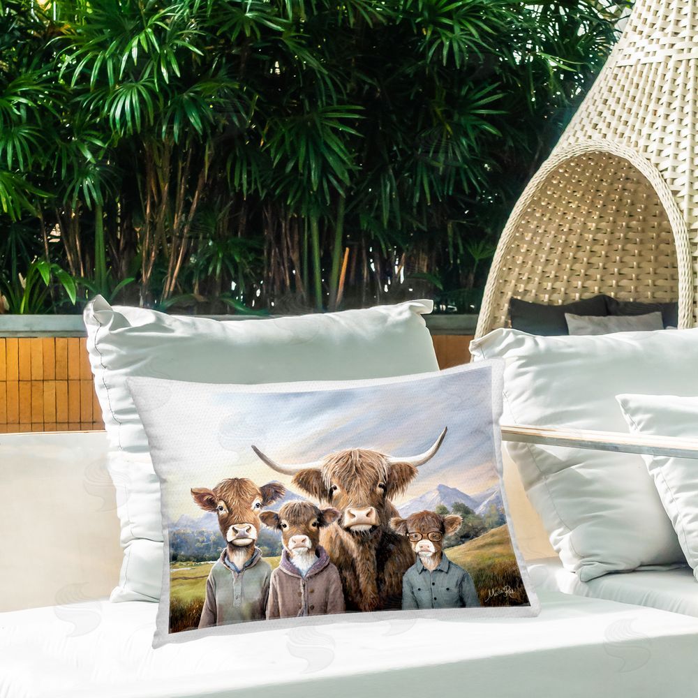 Marla Rae Cattle Family Portrait Outdoor Quick-Dry Polyester Printed Throw Pillow in Back Yard