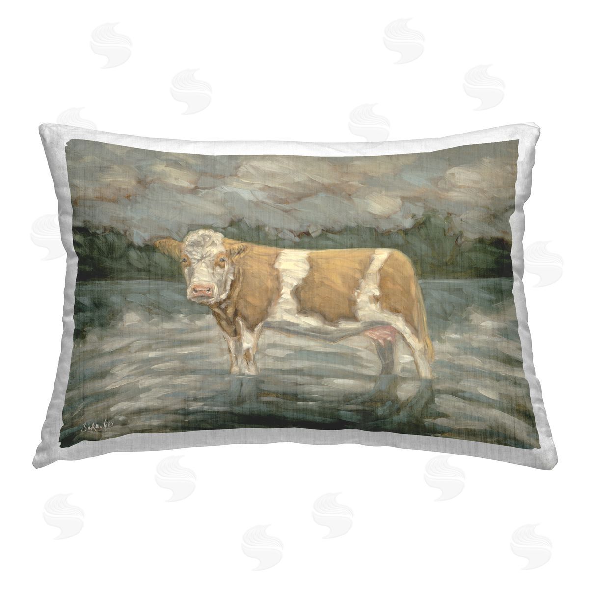 Sara G. Designs Cattle Wading in Shore Printed Plush Polyester Throw Pillow