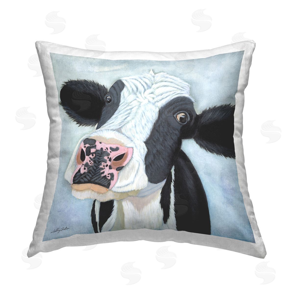 Ashley Justice Funny Cow Gaze Printed Plush Polyester Throw Pillow