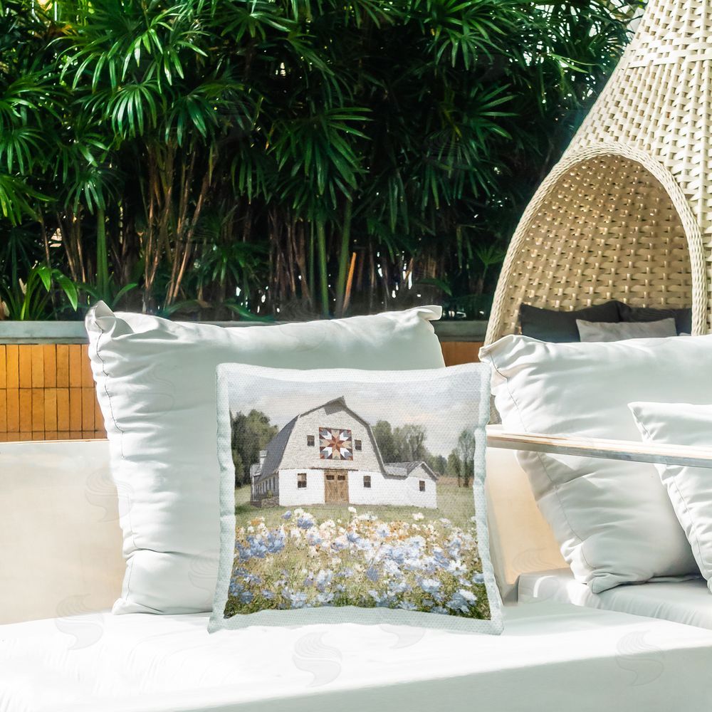 Amber Sterling Meadow View & Barn Outdoor Quick-Dry Polyester Printed Throw Pillow in Back Yard