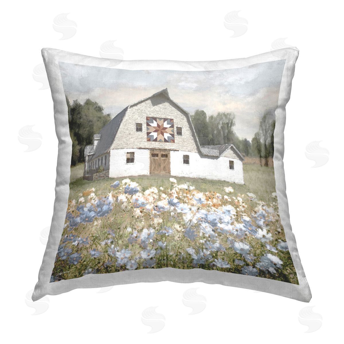 Amber Sterling Meadow View & Barn Printed Plush Polyester Throw Pillow