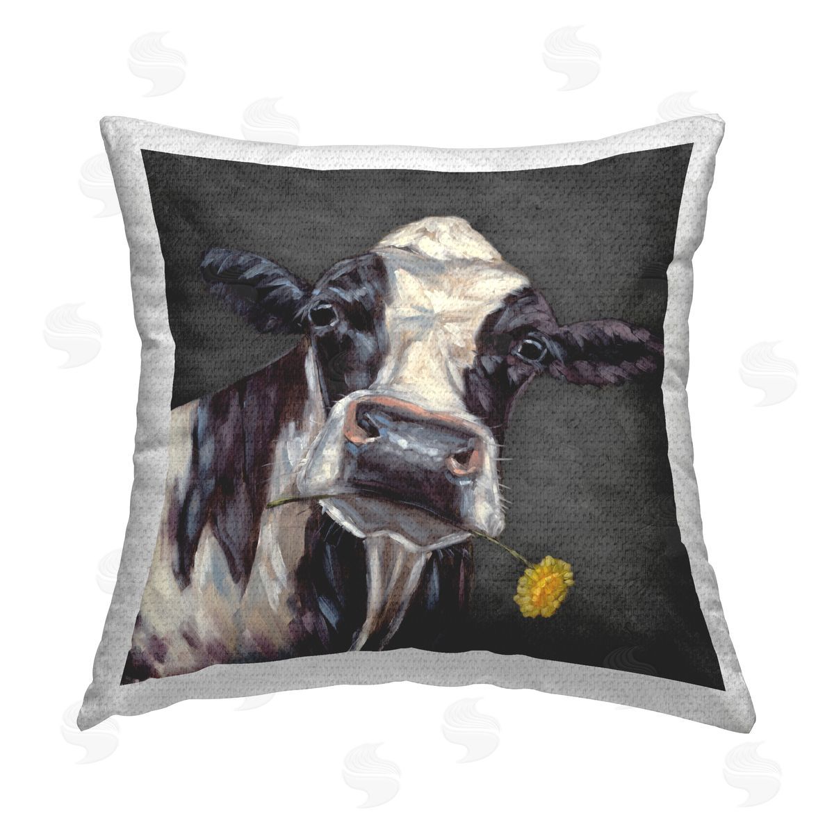 Sara G. Designs Cow with Yellow Daisy Outdoor Quick-Dry Polyester Printed Throw Pillow